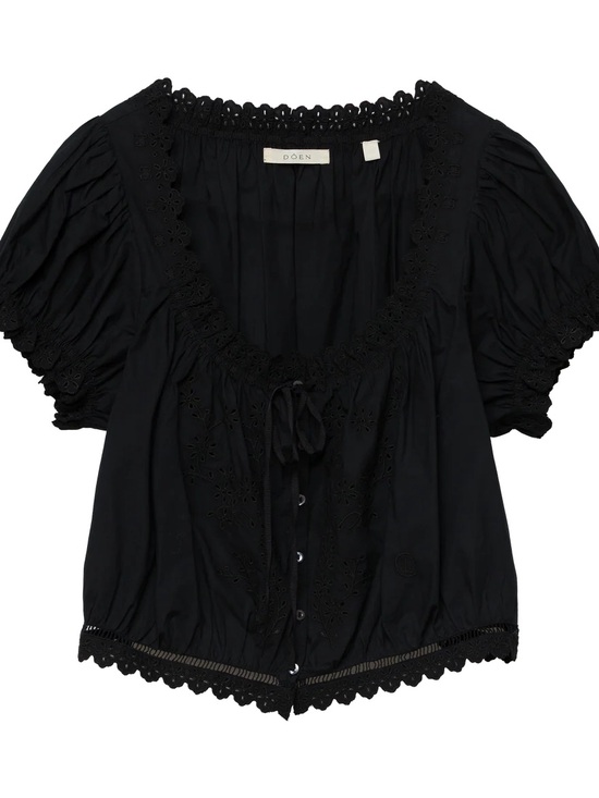 Doen Tops - Doen Black Eyelet Peasant Blouse Nera Top